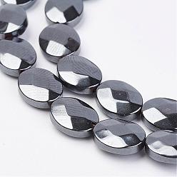 Hématite Sans Magnétique   Non-magnétiques perles d'hématite synthétique brins, facette, Ovale Plat, 10x8x3.5mm, Trou: 1mm, Environ 41 pcs/chapelet, 16.33 pouce
