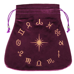 Purple Velvet Packing Pouches, Drawstring Bags, Trapezoid with Constellation Pattern, Purple, 21x21cm