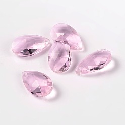 Pearl Pink Faceted Teardrop Glass Pendants, Pearl Pink, 22x13x7mm, Hole: 1mm