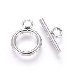 Stainless Steel Color 304 Stainless Steel Toggle Clasps, Ring, Stainless Steel Color, Ring: 17.5x13x2mm, Bar: 18x7x2mm, Hole: 3mm