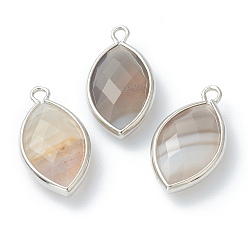 Botswana Agate Natural Botswana Agate Pendants, with Platinum Brass Edge, Faceted, Horse Eye, 22x12x5.5mm, Hole: 1.8mm