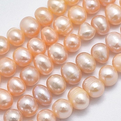 Light Salmon Natural Cultured Freshwater Pearl Beads Strands, Potato, Light Salmon, 6~7x6mm, Hole: 0.8mm, about 59pcs/strand, 13.6 inch(34.5cm)