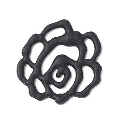 Negro Cabujones de aleación pintados con spray, sin plomo, cadmio, níquel, flor, negro, 15x14.5x1.3 mm