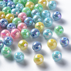 Couleur Mélangete Perles acryliques opaques, de couleur plaquée ab , ronde, couleur mixte, 8x7mm, Trou: 2mm, environ1745 pcs / 500 g