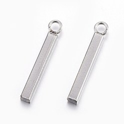 Stainless Steel Color 201 Stainless Steel Pendants, Bar, Stainless Steel Color, 17.5x2x2mm, Hole: 1.6mm