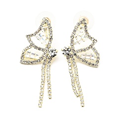 Butterfly Crystal Rhinestone & Clear Cubic Zirconia Stud Earrings, Brass Long Tassel Drop Earrings with 925 Sterling Silver Pin for Women, Platinum, Butterfly Pattern, 46mm, Pin: 0.8mm