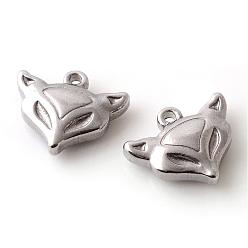 Stainless Steel Color 201 Stainless Steel Pendants, Fox Head, Stainless Steel Color, 12.5x15x4.5mm, Hole: 1.5mm