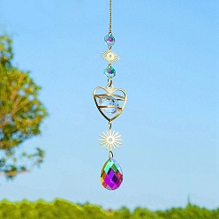 Sun Crystal Pendant Decorations, with Alloy Findings, for Home, Garden Decoration, Sun, 360x40mm