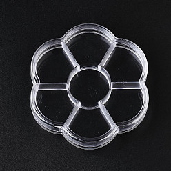 Clear Polystyrene Bead Storage Containers, with 7 Compartments Organizer Boxes and Hinged Lid, for Jewelry Beads Earring Container Tool Fishing Hook Small Accessories, Flower, Clear, 10.3x9.65x1.9cm, compartment: 3.2x4.15cm and 3.4x3.4cm.
