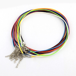 Mixed Color Waxed Cotton Cord Necklace Making, with Alloy Lobster Claw Clasps and Iron End Chains, Platinum, Mixed Color, 17.3 inch
