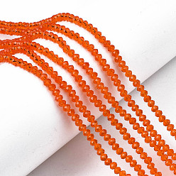 Orange Foncé Chapelets de perles en verre, facette, rondelle, orange foncé, 4x3mm, Trou: 0.4mm, Environ 123~127 pcs/chapelet, 16.5~16.9 pouce (42~43 cm)
