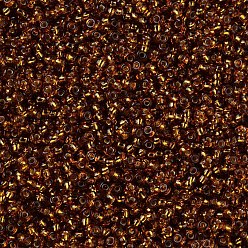 Amarilla Oscura 8/0 calificar unas cuentas redondas de semillas de vidrio, plata forrada, vara de oro oscuro, 8/0, 3x2 mm, agujero: 1 mm, sobre 10000 unidades / libra