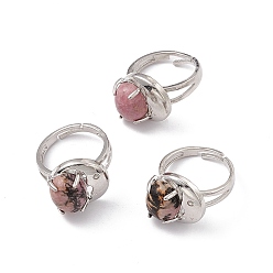 Rhodochrosite Natural Rhodochrosite Oval with Crescent Adjustable Ring, Platinum Brass Jewelry for Women, Cadmium Free & Nickel Free & Lead Free, US Size 7 3/4(17.9mm)