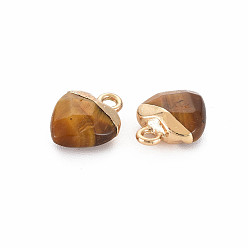 Tiger Eye Natural Tiger Eye Charms, with Light Gold Plated Iron Findings, Heart, 13.5x10.5x5~5.5mm, Hole: 1.6~1.8mm