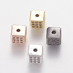 Couleur Mélangete Micro en laiton pavent des perles cubes de zircone, cube, sans nickel et sans plomb et sans cadmium, clair, couleur mixte, 6x6x6mm, Trou: 1.5mm