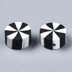 Черный Бусины из полимерной глины , плоско-круглые, чёрные, 9~10x4 мм, отверстие : 1.6 мм