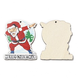 Red Single Face Christmas Printed Wood Big Pendants, Santa Claus Charms, Red, 55x45x2.5mm, Hole: 2mm