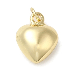 Chapado en Oro Real 18K Acumular colgantes de chapado de latón, con anillo de salto, encanto de corazón inflado, real 18 k chapado en oro, 14.5x11.5x7 mm, agujero: 3 mm