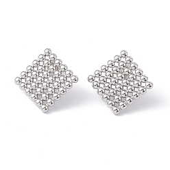 Stainless Steel Color 304 Stainless Steel Rhombus Stud Earrings for Women, Stainless Steel Color, 24x24mm, Pin: 0.7mm