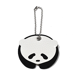 Blanc Décorations pendentif panda en simili cuir, avec la chaîne de boule de fer, blanc, 121mm