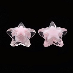 Pink Transparent Acrylic Beads, Bead in Bead, Star, Pink, 15.5x16x9.5mm, Hole: 3mm, about 569pcs/500g
