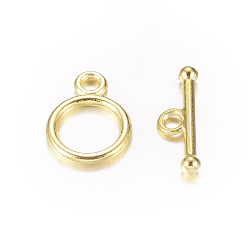 Golden Tibetan Style Alloy Toggle Clasps, Lead Free and Cadmium Free, Ring, Golden, 14x10mm, Hole: 2mm