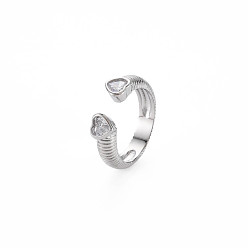 Clair Micro cuivres ouvrent zircone cubique anneaux de manchette, anneaux ouverts pour les femmes, sans cadmium et sans nickel et sans plomb, cœur, Platine plaqué, clair, taille us 8 (18.1 mm)