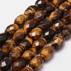 Tiger Eye Natural Tiger Eye Beads Strands, Grade A, Faceted, Drum Bead, 13~15x10mm, Hole: 1.2mm, about 28pcs/strand, 15.7 inch