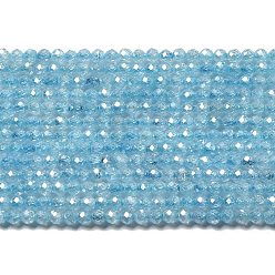 Sky Blue Cubic Zirconia Bead Strands, Faceted Rondelle, Sky Blue, 3mm, Hole: 0.6mm, about 131pcs/strand, 15.16 inch(38.5cm)