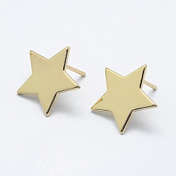 Real 18K Gold Plated Brass Stud Earring Findings, with Loop and Flat Plate, Long-Lasting Plated, Real 18K Gold Plated, Nickel Free, Star, 16.5x17x1mm, Hole: 1mm, Pin: 1mm