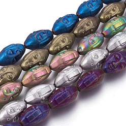 Mixed Color Electroplated Non-magnetic Synthetic Hematite Beads Strands, Buddha Head, Mixed Color, 25.5x15x14mm, Hole: 1.8mm, about 15pcs/strand, 15.15 inch(38.5cm)