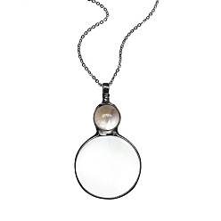 Белый Ожерелье с плоским круглым стеклянным увеличительным кулоном для женщин, с кабельными цепями из сплава, белые, 31.50 дюйм (80 см)
