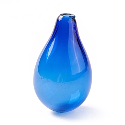Blue Handmade Blown Glass Bottles, for Glass Vial Pendants Making, Teardrop, Blue, 30~32x18.5~19mm, Hole: 2~3.5mm