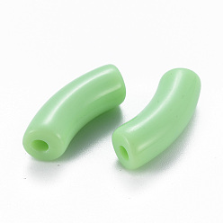 Vert Printanier Perles acryliques opaques, tube incurvé, vert printanier, 36x13.5x11.5mm, Trou: 4mm, environ133 pcs / 500 g