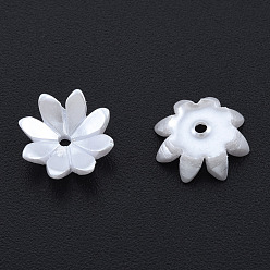 White Resin Imitation Pearl Bead Caps, Multi-Petal, Flower, White, 10x10x3mm, Hole: 1mm