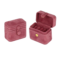 Pálida Violeta Roja Caja de almacenamiento de anillos de joyería de terciopelo rectangular con ranura 4 y botón a presión, joyero portátil de viaje, para anillos, aretes, rojo violeta pálido, 6.5x3.8x5 cm
