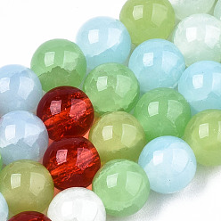 Colorful Imitation Jade Glass Beads, Crackle, Dyed & Heated, Round, Colorful, 8x7.5mm, Hole: 1.5mm, about 51~52pcs/strand, 15.35~15.55 inch(39~39.5cm)