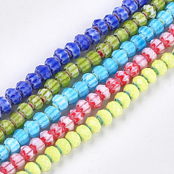 Mixed Color Glass Beads Strands, Faceted, Rondelle with Flower, Mixed Color, 7.5~8x5.5mm, Hole: 1~1.5mm, about 74pcs/strand, 16.1 inch
