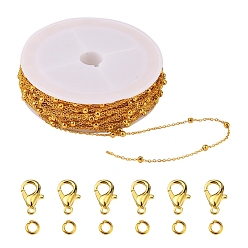 Золотой Набор для изготовления браслета-цепочки своими руками, включая железные кабельные цепи с латунным покрытием, Перейти латунные, Сплав застежками, золотые, цепи: 39.37 футов (12 м)/сумка