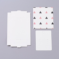 Blanco Cajas de papel kraft y tarjetas de exhibición de joyas de aretes, cajas de embalaje, con el patrón de árbol, blanco, tamaño de caja plegada: 7.3x5.4x1.2 cm, tarjeta de presentación: 6.5x5x0.05 cm