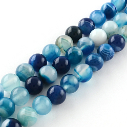 Bleu Dodger Brins de perles rondes en agate à bandes naturelles / agate à bandes, Dodger bleu, 6mm, Trou: 1mm, Environ 62 pcs/chapelet, 15.7 pouce