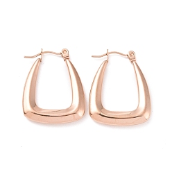Rose Gold Ion Plating(IP) 304 Stainless Steel Hoop Earrings for Women, Trapezoid, Rose Gold, 25.5x20x3mm, Pin: 0.8mm