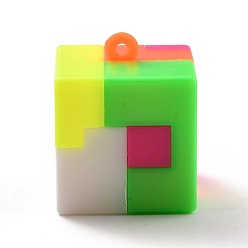 Разноцветный Пластиковые подвески, пузырь поппер непоседа игрушка, игрушки для снятия стресса и беспокойства, кулон с блоком головоломки, квадратный, красочный, 28.5x24x24 мм, отверстие : 1.8 мм
