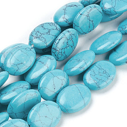 Turquoise Perles plat ovale pierres précieuses turquoise synthétique de pierre brins, turquoise, 18x13x6mm, Trou: 2mm, Environ 22 pcs/chapelet, 15.7 pouce
