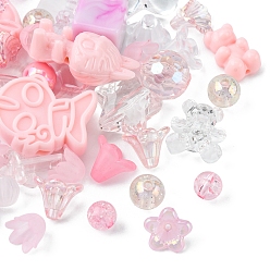Pink Opaque & Transparent Acrylic Beads, Mixed Shapes, Pink, 7.5~33x7.5~43.5x4.5~16mm, Hole: 1.2~4mm, about 50g/bag