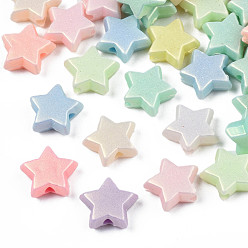 Mixed Color Spray Painted Frosted Opaque Acrylic Beads, Star, Mixed Color, 9x9.5x4mm, Hole: 1.8mm, about 3325pcs/500g