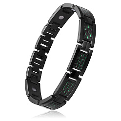 Gunmetal & Patine Verte Bracelets de bande de montre de chaîne de panthère d'acier inoxydable de Shegrace, avec de la fibre de carbone, gris anthracite, verte, 9 pouce (23 cm)