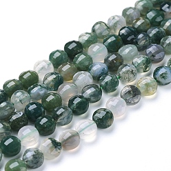 Moss Agate Natural Moss Agate Beads Strands, Faceted, Flat Round, 6~7x4~4.5mm, Hole: 1mm, about 61~64pcs/strand, 14.96 inch(38cm)