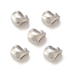 Platinum Rack Plating Alloy Beads,  Whale Shape, Platinum, 8.5x9x6.7mm, Hole: 3.8mm