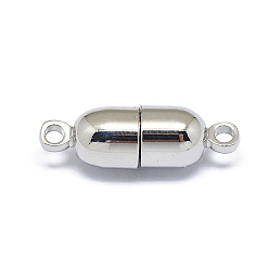 Real Platinum Plated Rack Plating Brass Magnetic Clasps with Loops, N45 Grade Strong Magnet, Long-Lasting Plated, Oval, Real Platinum Plated, 19x6mm, Hole: 1.8mm